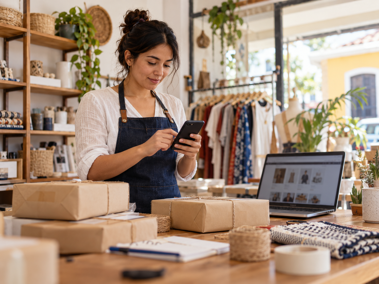 Comerciante gestionando su tienda online