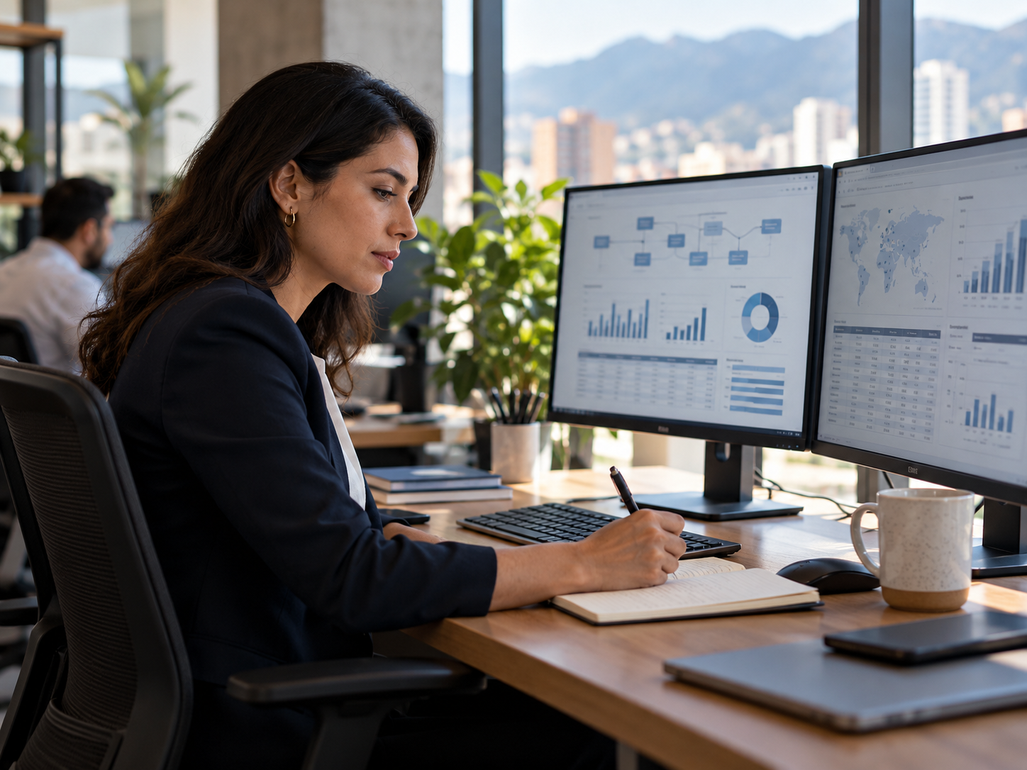 Analista trabajando con sistemas y datos integrados