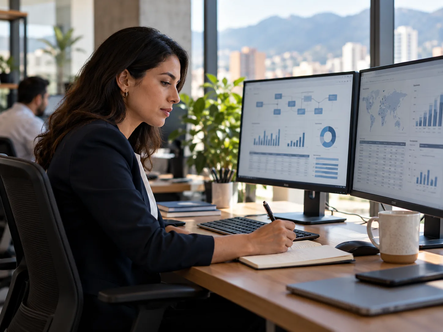 Analista trabajando con sistemas y datos integrados
